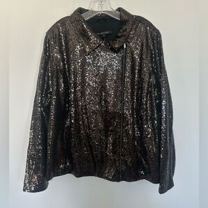 NWT Colleen Lopez Espresso Sequin Moto Jacket Sparkly Biker Blazer Size 3X